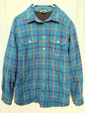 Duluth Trading Co Fleece Women’s Lined Flannel Shirt Jacket Small Blue Plaid